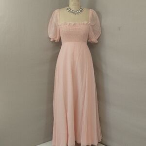 Pink Swiss Dot Vintage Sweet & Sexy Maxi Dress Party Prom 70s sz 6 8 Flirty Fem